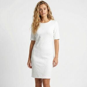 Tommy Hilfiger White Textured Floral Brocade Sheath Dress 4 Knee Length Career